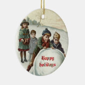  kinderen die in de winter spelen keramisch ornament (Rechts)