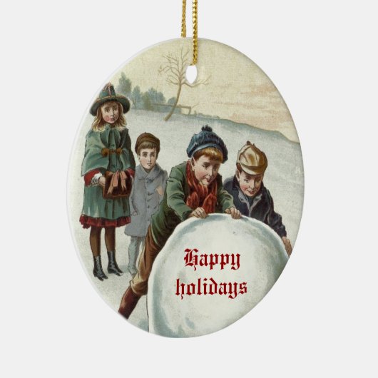  kinderen die in de winter spelen keramisch ornament (Rechts)