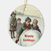  kinderen die in de winter spelen keramisch ornament (Links)