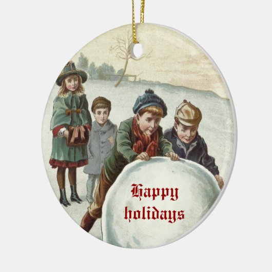  kinderen die in de winter spelen keramisch ornament (Links)