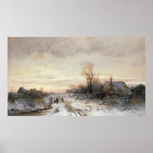Kinderen die in een winterlandschap spelen poster