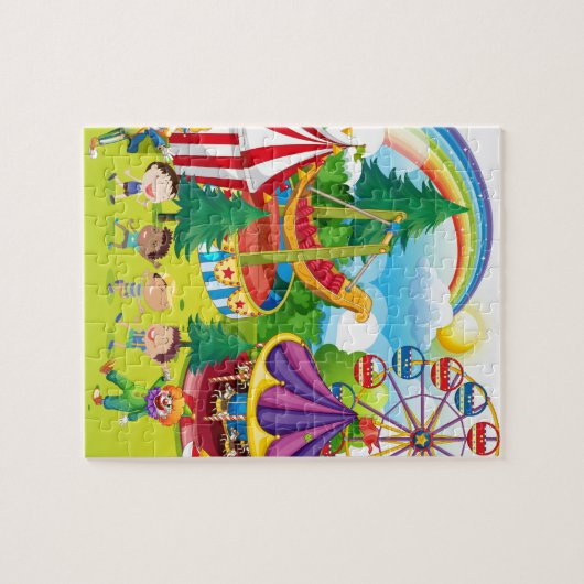 Kinderen die in het circus spelen legpuzzel (Horizontaal)