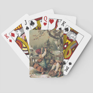 Kinderen die Kerstboom Sneeuw versieren Speelkaarten