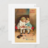 Kinderen die kerstkaart lezen feestdagenkaart (Voorkant / Achterkant)