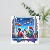 Kinderen die Kerstman op kerstavond bekijken Feestdagenkaart (Staand voorkant)