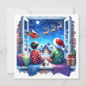 Kinderen die Kerstman op kerstavond bekijken Feestdagenkaart (Voorkant)