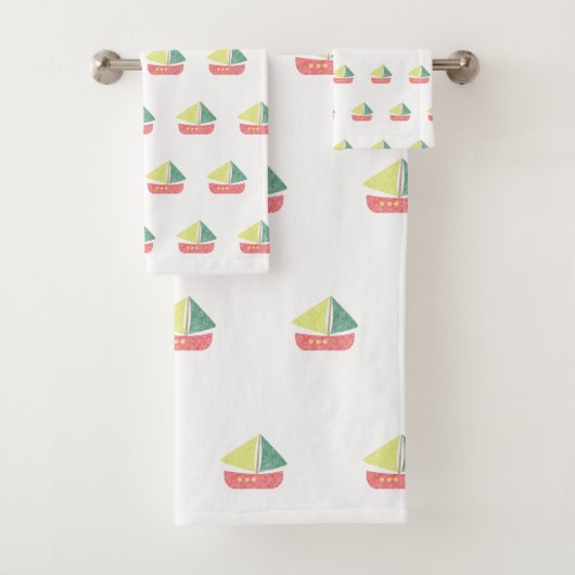 KINDEREN DIE KUNNEN SAILEN BOAT BATHROOM TOWEL SET BAD HANDDOEK (Insitu)