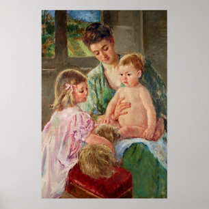 Kinderen die met een hond spelen van Mary Cassatt Poster