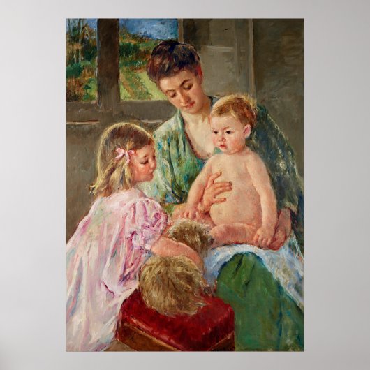 Kinderen die met een hond spelen van Mary Cassatt Poster (Voorkant)