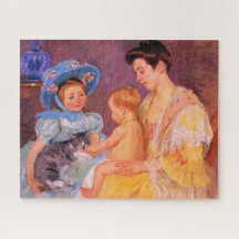 Kinderen die met een kat spelen (door Mary Cassatt
