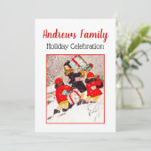 Kinderen die met kerstcadeautjes rondlopen in Sno Kaart (Staand voorkant)