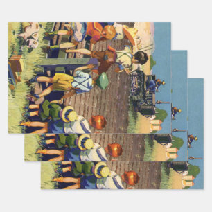  kinderen die naar de lokale boer op de trekker wa inpakpapier vel