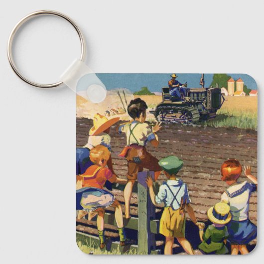 kinderen die naar de lokale boer op de trekker wa sleutelhanger (Voorkant)