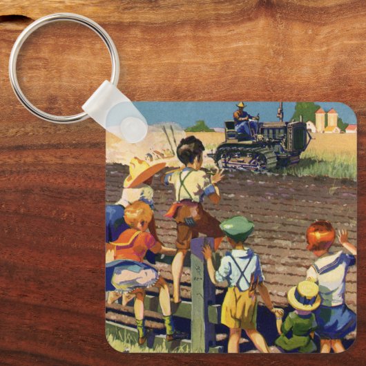  kinderen die naar de lokale boer op de trekker wa sleutelhanger (Voorkant)