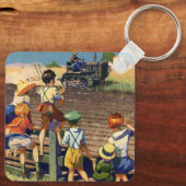 kinderen die naar de lokale boer op de trekker wa sleutelhanger (Achterkant)