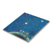 Kinderen die naar de nachtelijke hemel kijken tegeltje (Zijkant)