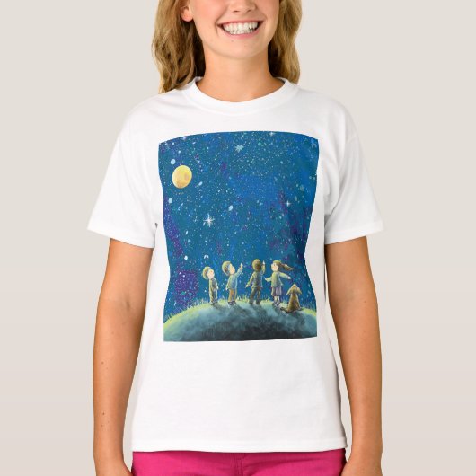Kinderen die naar de Starry Sky kijken T-shirt (Voorkant)