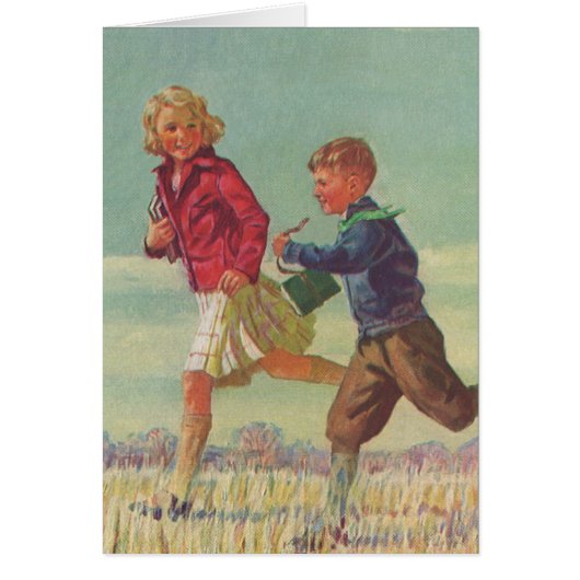  kinderen die naar school gaan met boekjes (Voorkant)