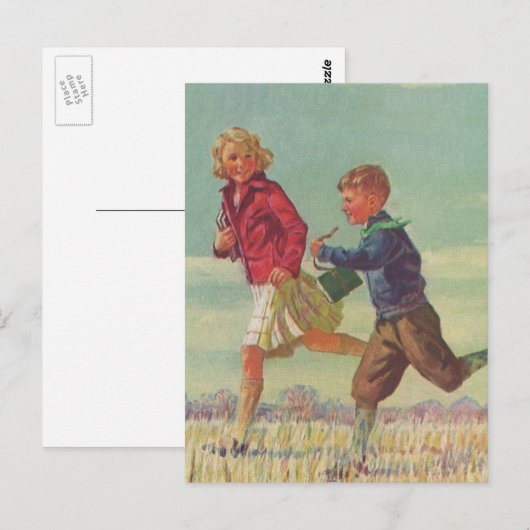  kinderen die naar school gaan met boekjes briefkaart (Voorkant / Achterkant)