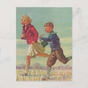  kinderen die naar school gaan met boekjes briefkaart