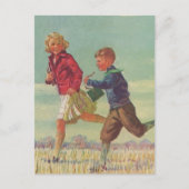  kinderen die naar school gaan met boekjes briefkaart (Voorkant)