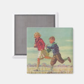  kinderen die naar school gaan met boekjes magneet (Voorkant / Achterkant)