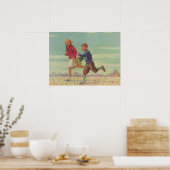  kinderen die naar school gaan met boekjes poster (Keuken)