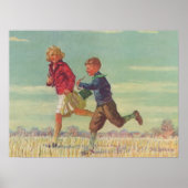  kinderen die naar school gaan met boekjes poster (Voorkant)