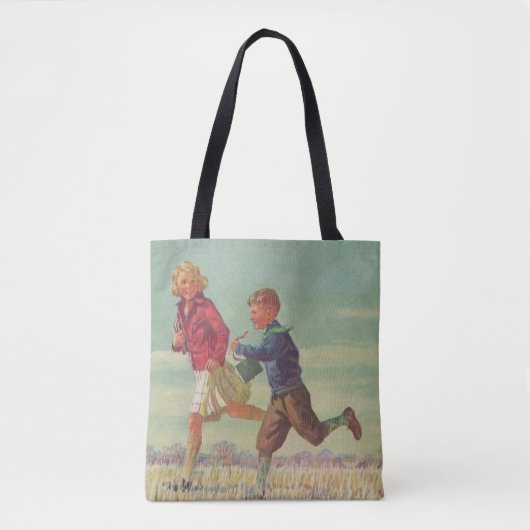  kinderen die naar school gaan met boekjes tote bag (Voorkant)