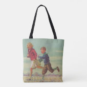  kinderen die naar school gaan met boekjes tote bag (Achterkant)