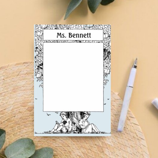 Kinderen die onder een boom lezen post-it® notes