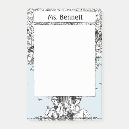 Kinderen die onder een boom lezen post-it® notes (Voorkant)