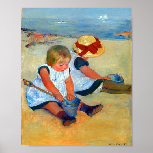 Kinderen die op de strand spelen door Mary Cassatt Poster (Voorkant)