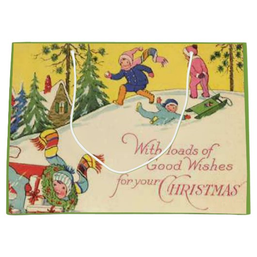 Kinderen die op een sneeuwbaltje draaien -  blik groot cadeauzakje (Voorkant)