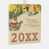 Kinderen die op een sneeuwbaltje draaien -  blik keramisch ornament (Rechts)