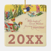 Kinderen die op een sneeuwbaltje draaien -  blik keramisch ornament (Achterkant)