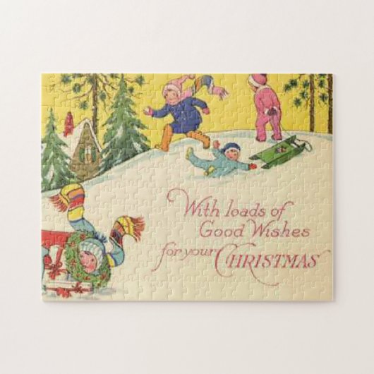 Kinderen die op een sneeuwbaltje draaien -  blik legpuzzel (Horizontaal)