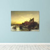 Kinderen die op het ijs spelen canvas afdruk (Insitu (Houten vloer))
