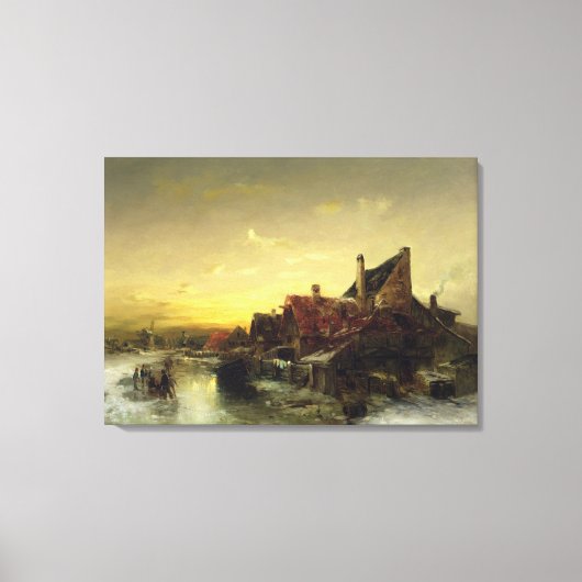 Kinderen die op het ijs spelen canvas afdruk (Voorkant)