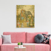 Kinderen die op het olifant (litho) rijden canvas afdruk (Insitu (Woonkamer))