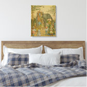 Kinderen die op het olifant (litho) rijden canvas afdruk (Insitu (Slaapkamer))