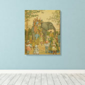 Kinderen die op het olifant (litho) rijden canvas afdruk (Insitu (Houten vloer))