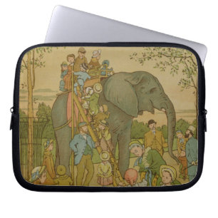Kinderen die op het olifant (litho) rijden laptop sleeve
