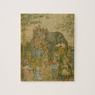 Kinderen die op het olifant (litho) rijden legpuzzel