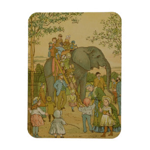 Kinderen die op het olifant (litho) rijden magneet