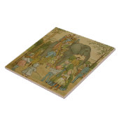 Kinderen die op het olifant (litho) rijden tegeltje (Zijkant)