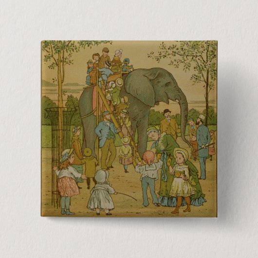 Kinderen die op het olifant (litho) rijden vierkante button 5,1 cm (Voorkant)