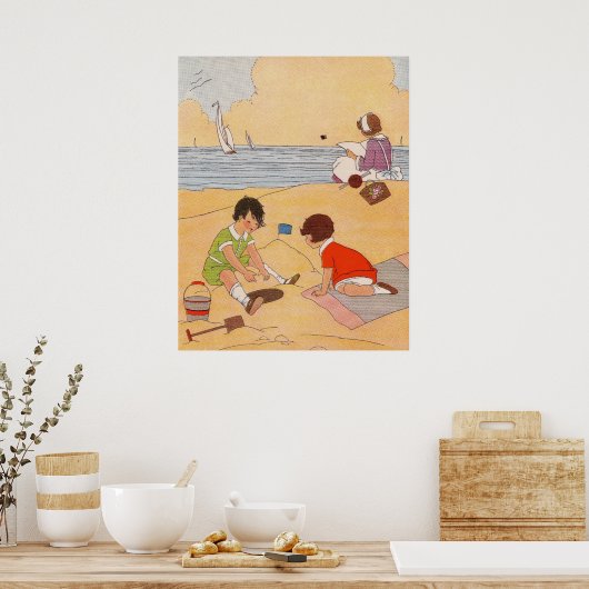 Kinderen die op het strand Poster spelen (Keuken)