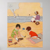 Kinderen die op het strand Poster spelen (Voorkant)