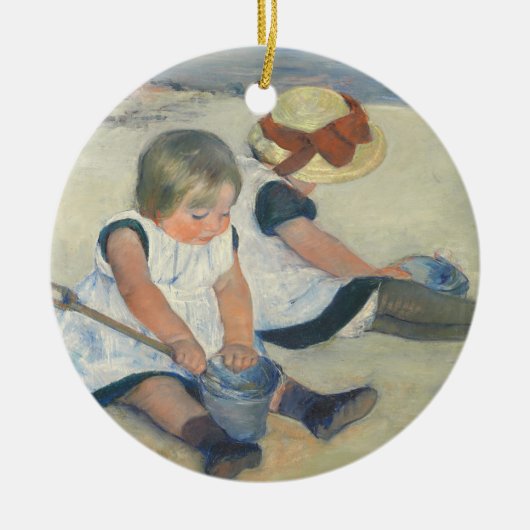 Kinderen die op het strand spelen, 1884 keramisch ornament (Voorkant)